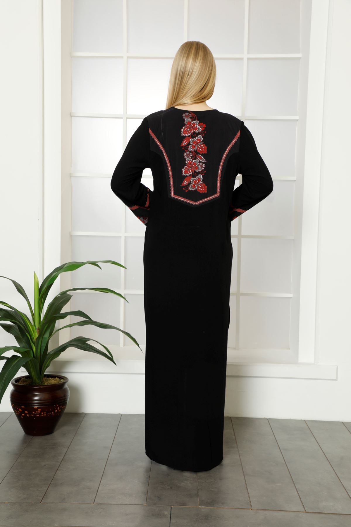 Laila Kadın Siyah Şifon Detaylı Fermuarlı Düz Maxi Viskon Abaya Elbise