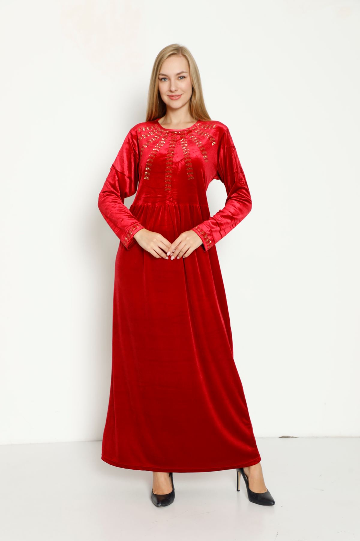 Laila Kadın Kırmızı Kadife Elbise