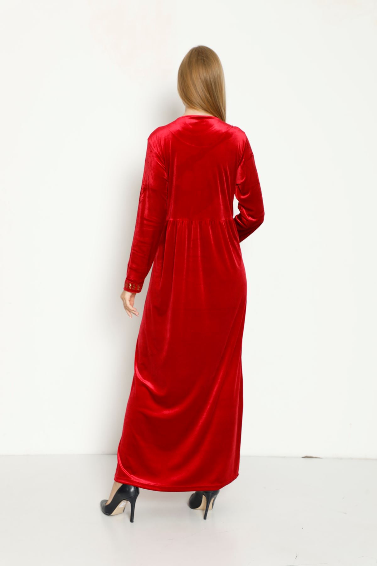 Laila Kadın Kırmızı Kadife Elbise