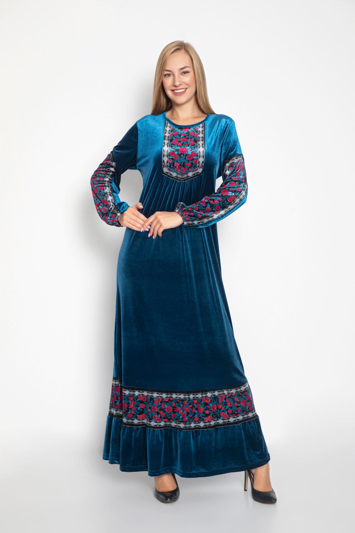 Laila Kadın Petrol Kadife Elbise