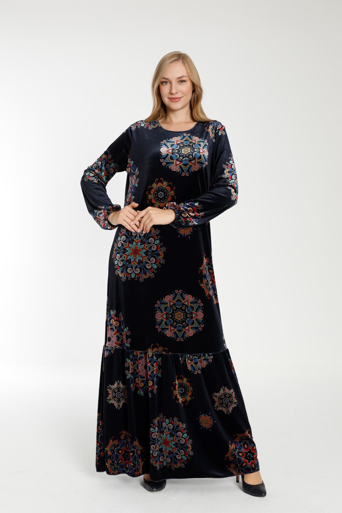 Laila Kadın Lacivert Kadife Elbise