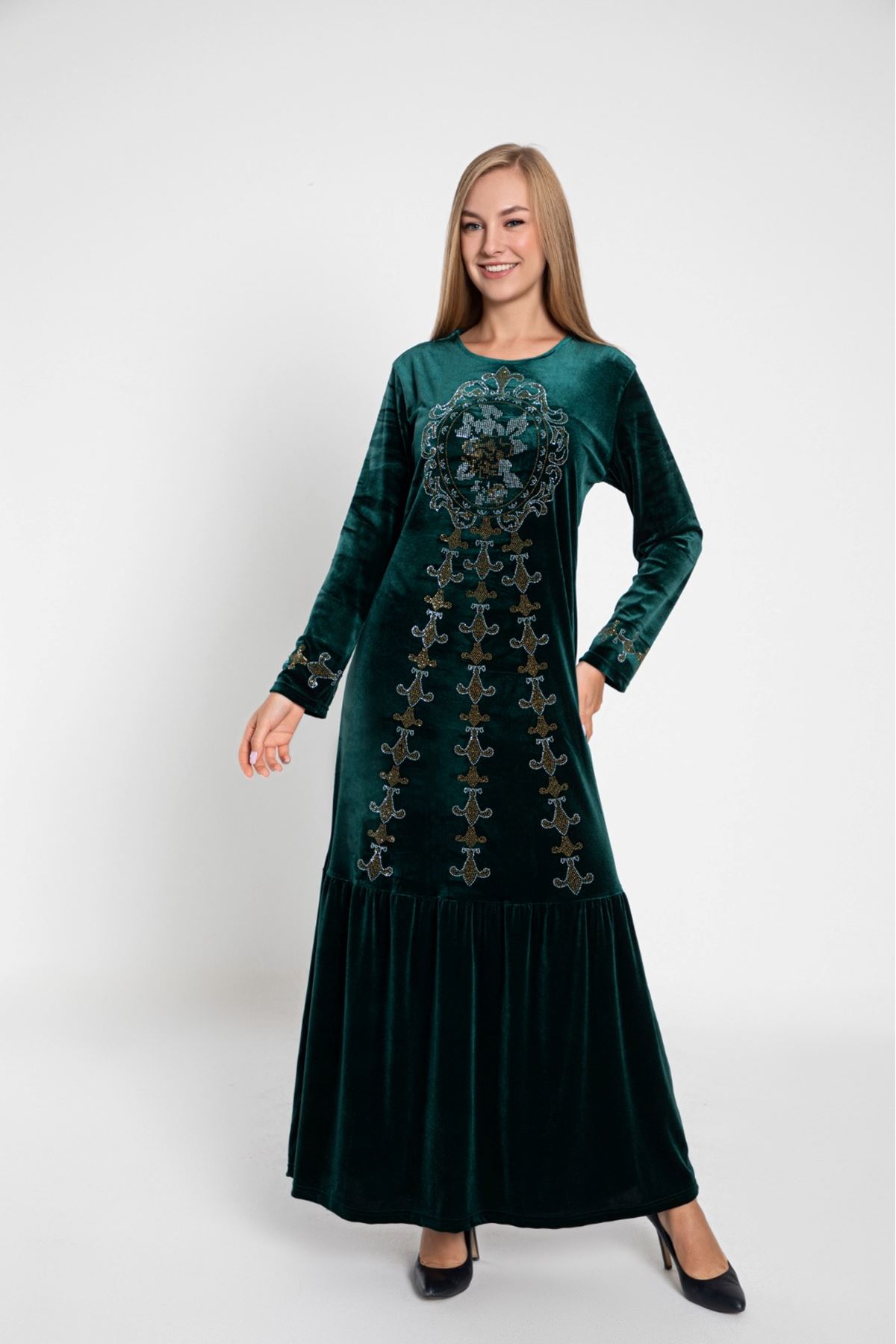 Laila Kadın Yeşil Kadife Elbise