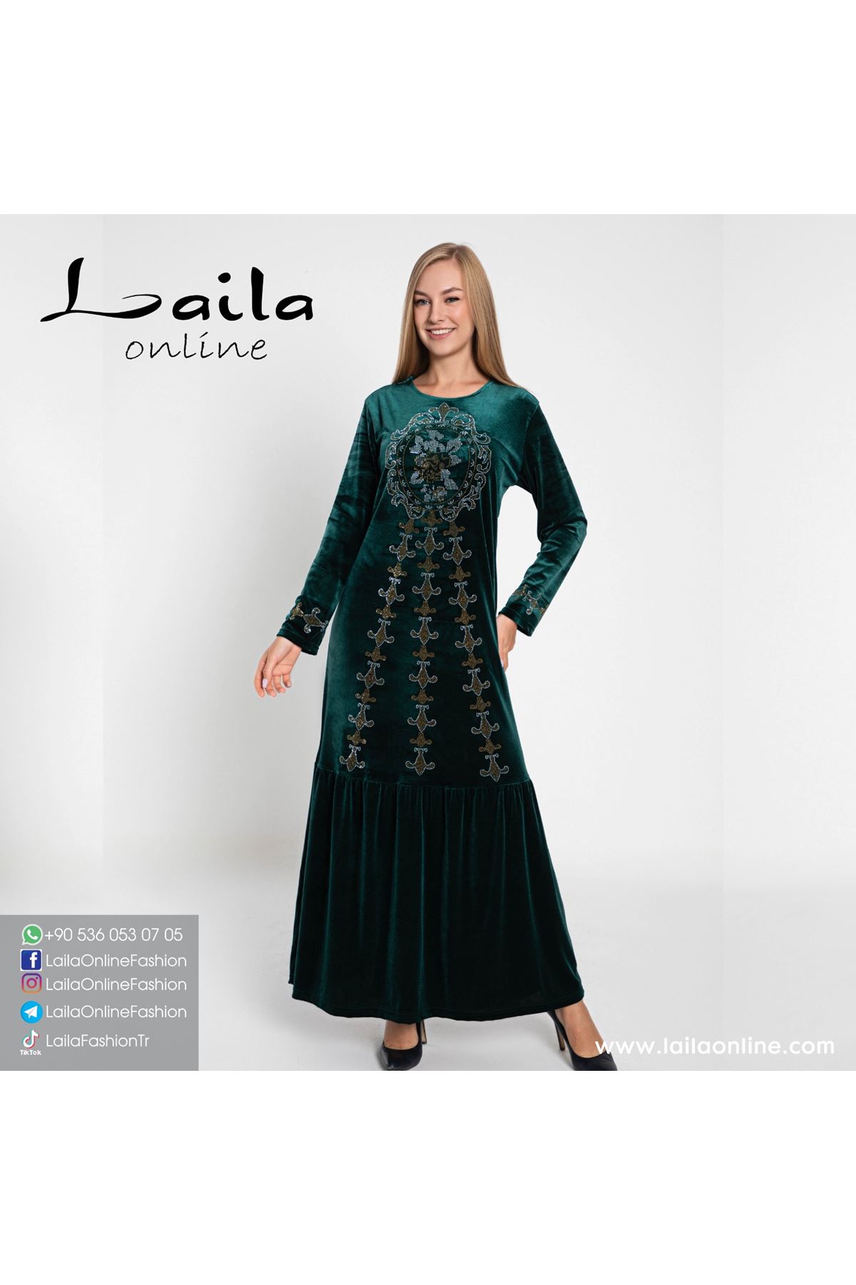 Laila Kadın Yeşil Kadife Elbise