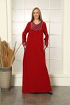 Laila Kadın Kırmızı Nakışlı Düz Maxi Viskon Elbise