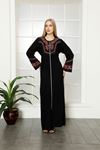 Laila Kadın Siyah Şifon Detaylı Fermuarlı Düz Maxi Viskon Abaya Elbise