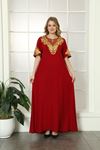 Laila Kadın Kırmızı Nakış İşlemeli Düz Maxi Viskon Elbise