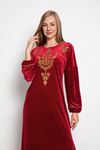 Laila Kadın Kırmızı Nakışlı Düz Maxi Kadife Elbise